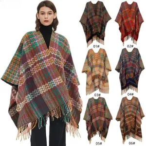 wholesaler high quality shawl 2023 new Striped Fringed Knit Cape Sweater Jacket for women