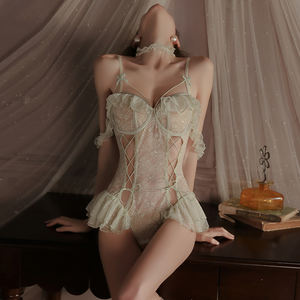 सेक्सी लिंगेरी शेअर-थ्रू बैले बॉडीसूट शैली बैकलेस जम्पसूट मेश खुले क्रोच स्कर्ट महिला स्लीवियर - Product Image 2