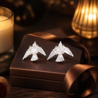 Boucles d'oreilles clous colombe plaqué argent incrustées de cristal blanc, bijoux d'oreille vintage en forme d'animal pour femme, base en cuivre