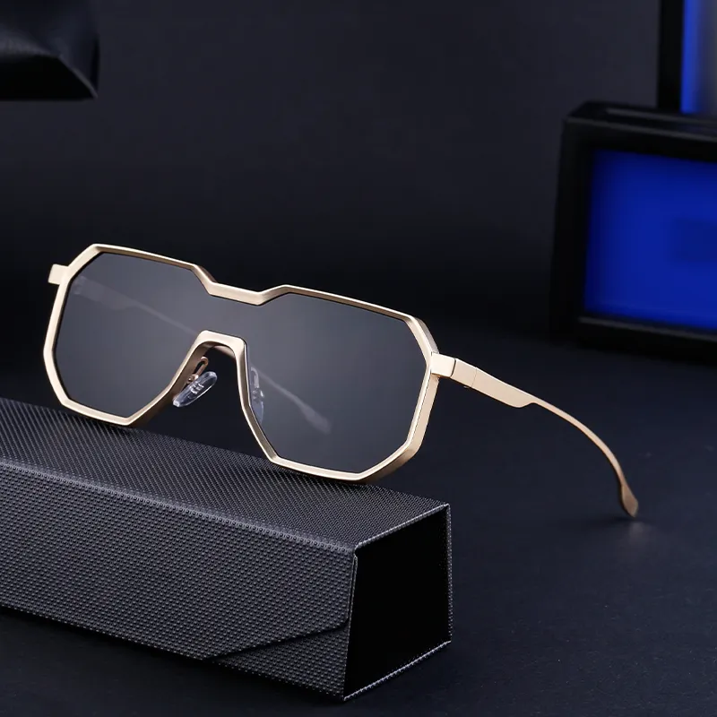 KAJILA-Gafas de Sol para hombre, lentes de una pieza con forma irregular, lentes de sol con diseño personalizado y logotipo de metal Steampunk, UV400