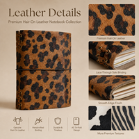 Agenda A5 à trois volets personnalisable en cuir PU imprimé léopard avec poils, couverture rigide cousue, rechargeable, breloque tendance, marque privée, cadeau