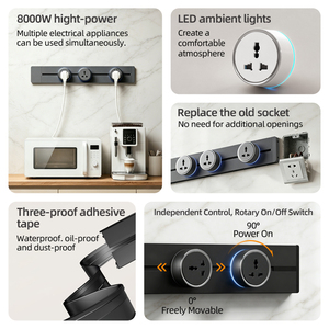 Presa multipla mobile KSQ in metallo con 3 prese, lunghezza personalizzabile 40/50/60/75/100cm, standard UK/<span class=keywords><strong>EU</strong></span>/US/THAI/FR, all'ingrosso - Product Image 2