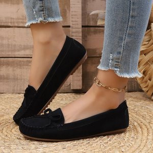 Mocassins pour femmes en <span class=keywords><strong>daim</strong></span> <span class=keywords><strong>noir</strong></span>, chaussures plates à nœud papillon, confortables et décontractées pour la marche quotidienne - Product Image 5