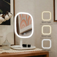 Miroir de Maquillage LED Intelligent Portable pour Bureau, 3 Couleurs de Lumière Dimmable, Angle Réglable, Idéal pour Dortoir et Maison