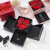 TC Barato Personalizado Doble Puerta Abierta Cajón Embalaje Anillo Collar Caja San Valentín Día DE LA Madre Regalos Forma de Corazón 9 Rose Joyero