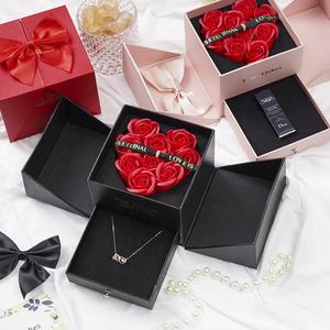 TC Barato Personalizado Doble Puerta Abierta Cajón Embalaje Anillo Collar Caja San Valentín Día DE LA Madre Regalos Forma de Corazón 9 Rose Joyero - Product Image 2