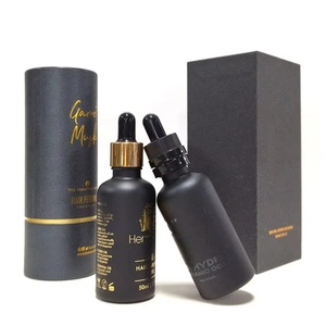 <b>Empty</b> 50 ml 1 oz Cosmetic Hair Essential Oil <b>Bottles</b> 100ml Frosted Black Glass Dropper <b>Bottle</b> With Paper Box - Product Image 1