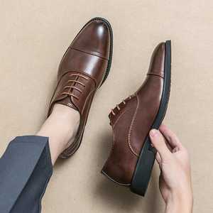 Chaussures Oxford pour hommes, trois pièces, faites à la main, toutes saisons, bout pointu, chaussures de bureau formelles, respirantes, en cuir, chaussures de marié, chaussures de mariage - Product Image 2