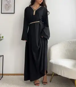 2024 Luxe Diamanten Bescheiden Jurk Mode Dubai Stijl Zwarte Abaya Vrouwen Moslim Jurk Groothandel Moslim Avond Abaya