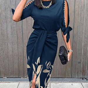 2022 mujeres transfronterizas <span class=keywords><strong>EBay</strong></span> primavera y otoño nuevo producto Sexy estampado hueco encaje plisado DressGH0092 - Product Image 1