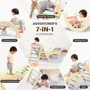 Set de Triángulos <span class=keywords><strong>Pikler</strong></span> 7 en 1, Juguetes de Escalada Plegables y Suaves para Bebés, Arco Montessori de Madera, Rampa, Escalera, Escalador - Product Image 4