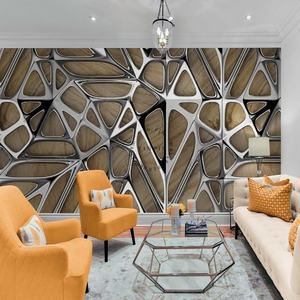 现代木纹银灰色不规则图案壁纸客厅办公室壁纸壁画 - Product Image 5