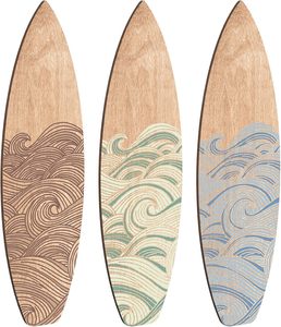 Lot <span class=keywords><strong>de</strong></span> 3 décorations murales en bois en forme <span class=keywords><strong>de</strong></span> planche <span class=keywords><strong>de</strong></span> <span class=keywords><strong>surf</strong></span>, ensemble d'art mural vague et plage, grande plaque décorative en bois en forme <span class=keywords><strong>de</strong></span> planche <span class=keywords><strong>de</strong></span> <span class=keywords><strong>surf</strong></span> pour décorations estivales tropicales - Product Image 1