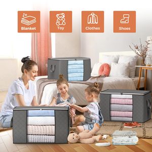 Sacs de rangement de grande capacité de 90 L, lot de 6, bacs de rangement pour vêtements, organisateurs de placard pliables, contenants de rangement avec poignée renforcée - Product Image 2