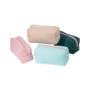 Pochette de maquillage en polaire corail pour femme, couleur unie, portable, avec fermeture éclair, pour kit de rasage de <span class=keywords><strong>voyage</strong></span>, trousse de toilette, sac de rangement en velours - Product Image 6