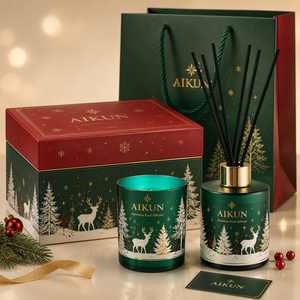 Aikun 80ml Christmas Tree Window Boxed Reed Diffuser and Scented <b>Candle</b> <b>Gift</b> <b>Set</b> with White Reeds for Seasonal Home Fragrance - Product Image 4