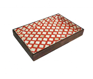 Bandeja Decorativa Roja de Alta Calidad con Incrustaciones de Hueso Hechas a Mano, Estilo Vintage, para Servir en el Desayuno, Marca NQH, 27.5x27.5cm, para Hotel - Product Image 6