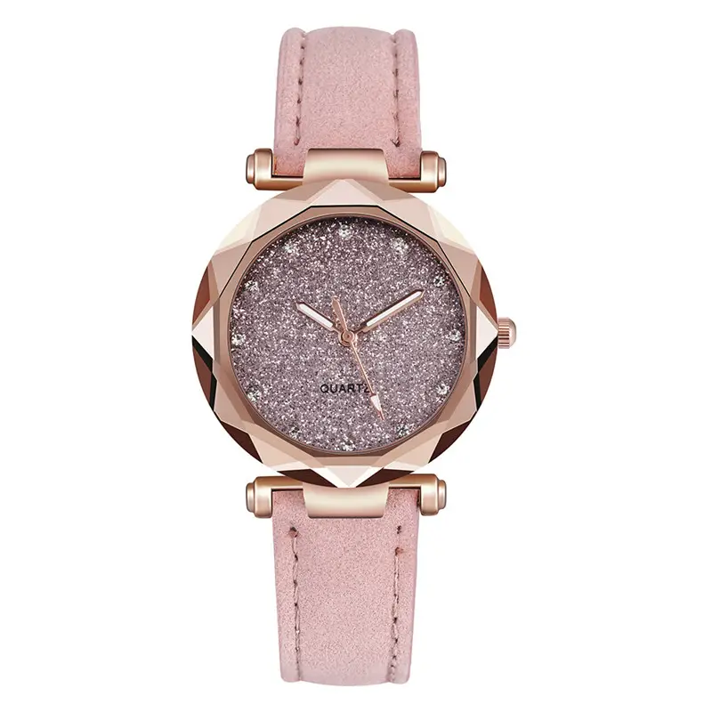 Женские романтичные наручные часы со стразами, повседневные дизайнерские простые наручные часы с изображением звёздного неба, с кожаным ремешком