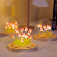 Tulipe Veilleuse LED Décoration Lampe Verre Fleur Artificielle Chambre Lampe De Table