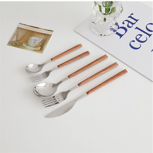 Châu Âu simplish thép không gỉ bạc với ABS nhựa xử lý phương Tây Nhà hàng dao kéo màu gỗ Flatware <span class=keywords><strong>Set</strong></span> - Product Image 6