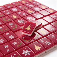 Tuiles de Mahjong Américaines de Noël, Design Personnalisé, Arbre de Neige Bourgogne, Ensemble de Mahjong Multi-couches pour 4 Joueurs pour Noël