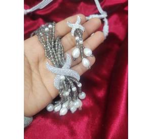 Acero inoxidable negro Mala Hydro cuentas largo colgante collar pendientes conjunto para bodas fiestas regalo para compromisos - Product Image 4