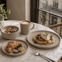Vaisselle de luxe en céramique marron en gros pour hôtels – Assiettes, bols et tasses en grès, compatibles lave-vaisselle