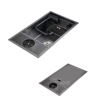 Évier de cuisine encastré simple de bonne qualité pour bar et camping-car, 52x42cm, noir, en acier inoxydable 304 brossé avec couvercle