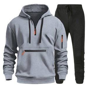New Men's Sportswear Set <strong>Hooded</strong> <strong>Sweatshirt</strong> <strong>With</strong> Pockets <strong>And</strong> <strong>Zippers</strong> Pullover Fleece <strong>Sweatshirt</strong> <strong>And</strong> Sweatpants Two-Piece Set - Product Image 1