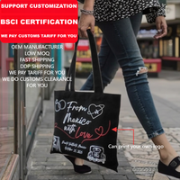 Sac à main réutilisable en toile de coton noir promotionnel pour les femmes du Mexique avec amour, nouvel arrivage