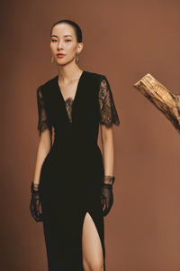 ODM collants en velours de haute qualité élégants pour femmes, longueur midi, décoration du dos en dentelle d'automne personnalisée antistatique - Product Image 4