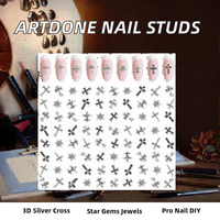 Kit de Adornos de Resina para Uñas Artdone, Dijes 3D de Cruz Plateada, Estrellas, Joyas Brillantes para Uñas, Cruces, Manicura Profesional DIY