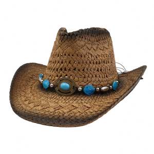 Sombrero Vaquero Unisex J359 con Banda de Cuentas Turquesa, Blanca y Marrón para Actividades al Aire Libre y Viajes - Product Image 1
