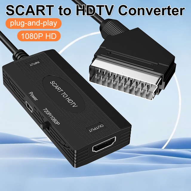 SCART to HDTV Converter Plastic 1080P HD Video Audio Adapter for VHS Retro Game Consoles to HDTV