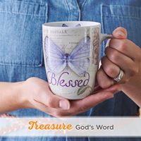 Mug à café avec couvercle, motif floral et papillon violet, thème inspirant pour femmes, idéal pour mariage et Noël, compatible lave-vaisselle, Christian Art Gifts