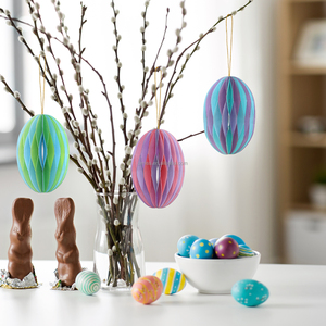 Pendentif en papier 3D en forme <span class=keywords><strong>de</strong></span> nid d'abeille, thème Pâques, décoration <span class=keywords><strong>de</strong></span> fête intérieure pour la maternelle et les fournitures <span class=keywords><strong>de</strong></span> classe - Product Image 4