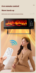 Chauffage électrique mural PTC avec porte-serviettes, affichage de la flamme, 3 modes, minuterie 10-40°C pour salle de bain et maison - Product Image 2
