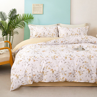 Parure de lit 4 pièces Alenhome 100 % coton à imprimé feuillage, taille double, housse de couette toutes saisons, drap plat et taies d'oreiller pour usage domestique