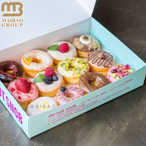 Hot Sale Custom Donuts Papier Boxes Opvouwbare Cake Macaron Papier Verpakking Koekjesgebak Opvouwbare Kartonnen Doos Voor Mochi Donut