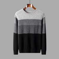 Pull-over en laine 100 % pour homme, personnalisé avec logo, col rond, coupe ample, colorblock, épais, vente en gros