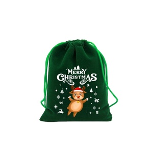 Pochette en velours vert doux de luxe pour bijoux, sacs en velours personnalisés avec cordon de serrage, sacs cadeaux anti-poussière, emballage cosmétique pour Noël - Product Image 1