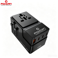 Adaptateur de voyage multi-prises tout-en-un Foxcan certifié CE FCC RoHS, nouvelle arrivée, 100W GaN, chargeur rapide 3 ports Type-C