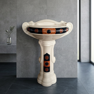 Hermoso Lavabo Rectangular Moderno de Cerámica Estilo Pedestal con Tapa de Granito para Baño de Hospital - Product Image 3