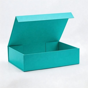Boîtes cadeaux rigides pliables personnalisées, couleur cyan bleu fantaisie, avec nœud en ruban - Product Image 2
