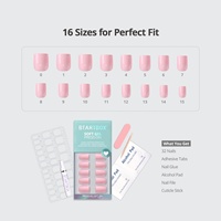 Kit de faux ongles carrés courts en gel souple, couleur unie rose pastel, réutilisables, 30-32 pièces