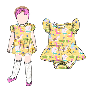 Petite combinaison-jupe pour filles Little Glow Kid, best-seller, personnalisée, imprimé safari, douce, en bambou, avec fermeture à boutons sur l'épaule - Product Image 6