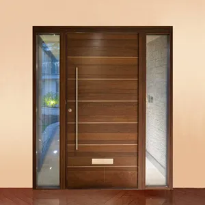 Foshan factory price modern front entry veneer wood glass single doors design exterior main entrance flush plywood wooden door