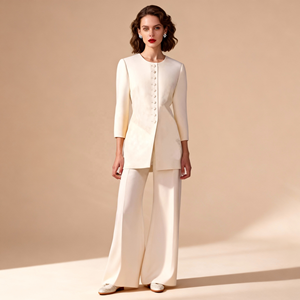 Novedades, Chaqueta Blazer Elegante y Sencilla con Cuello Redondo, Cierre de Botón, Manga Tres Cuartos, Transpirable, para <span class=keywords><strong>Mujer</strong></span> - Product Image 1