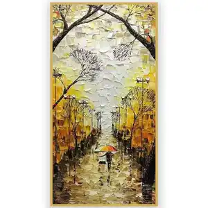 Guangdong Dafen Knife Canvas Oil Painting Landscape Handpainted Yellow Color Wall Painting Large Size Home Decoration