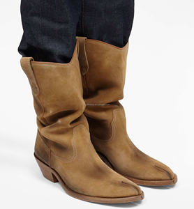 <span class=keywords><strong>Stivali</strong></span> da Cowboy <span class=keywords><strong>Neri</strong></span> Tabi da Donna in Pelle di Vitello con Punta Divisa, Tacco Basso a Blocco, Lunghezza alla Caviglia, Stile Western Slouchy da 55mm - Product Image 4